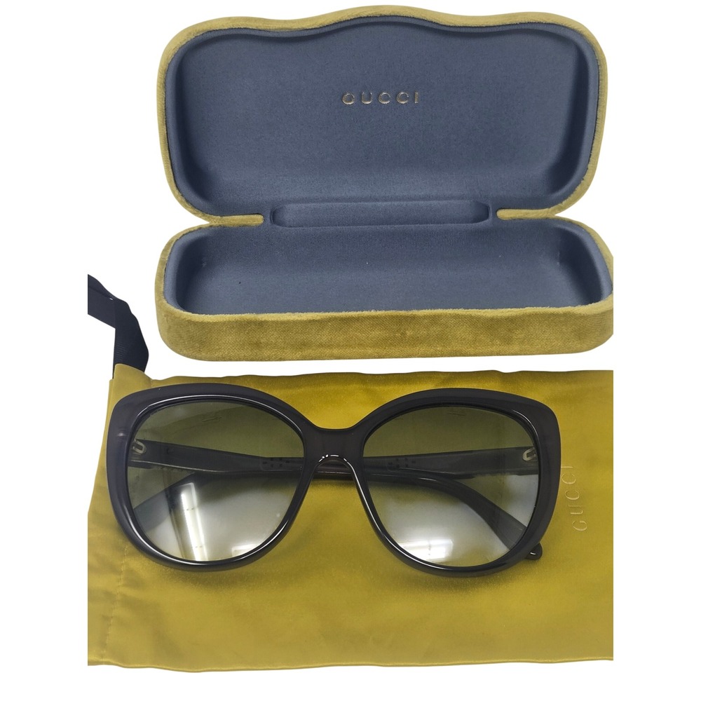 Gucci Oversized Round Sunglasses Dark Translucent Frame Gold Logo Italy Case